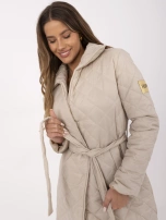 Hurt Beżowy przejściowy płaszcz damski z kieszeniami