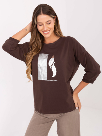 Czekoladowa bluzka z metalizowanym nadrukiem