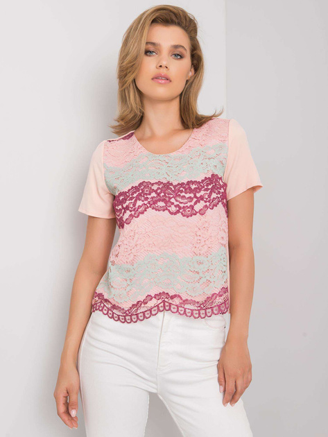 Brzoskwiniowo-bordowa bluzka z koronką Zahra