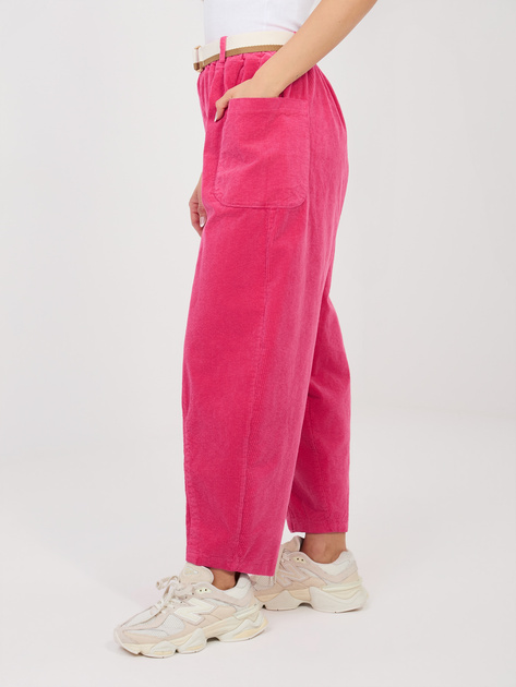 Fuksjowe sztruksowe spodnie marchewki RUE PARIS