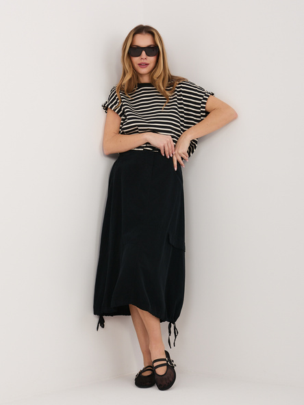 Czarna sztruksowa spódnica ze ściągaczami RUE PARIS