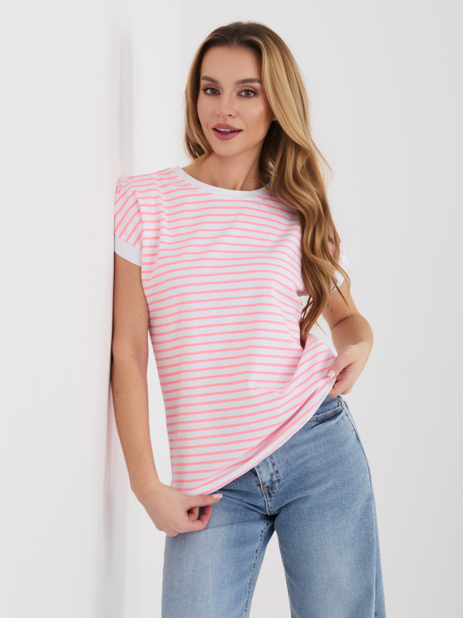 T-shirt biało-różowy
