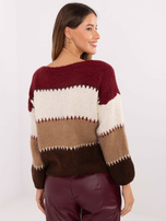 Bordowo-ecu sweter oversize z domieszką wełny 