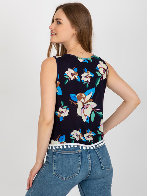 Hurtownia online Granatowa krótka bluzka w kwiaty
