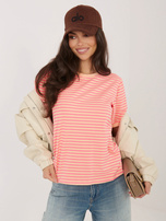 Fluo pomarańczowy bawełniany t-shirt w paski RUE PARIS