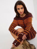 Hurt Ciemnobrązowa prążkowana sukienka dopasowana w paski 