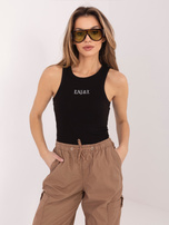 Czarny prążkowany top bezrękawnik z bawełny SUBLEVEL 