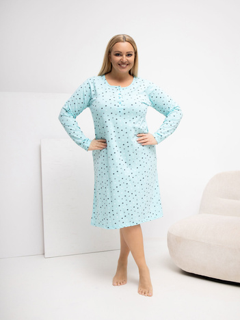 Miętowa nocna koszula plus size w kropki