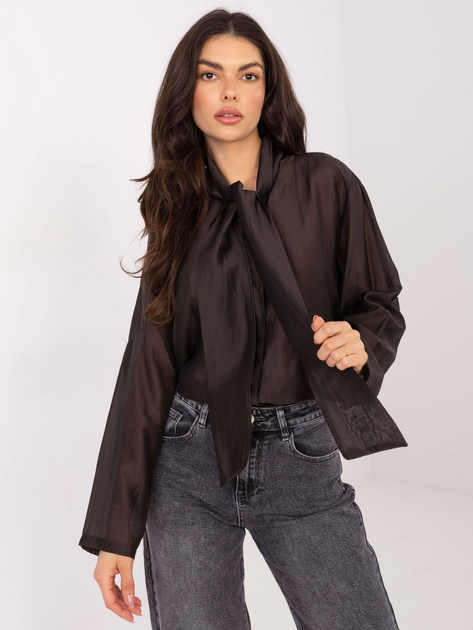 Czekoladowa rozpinana koszula z wiązaniem