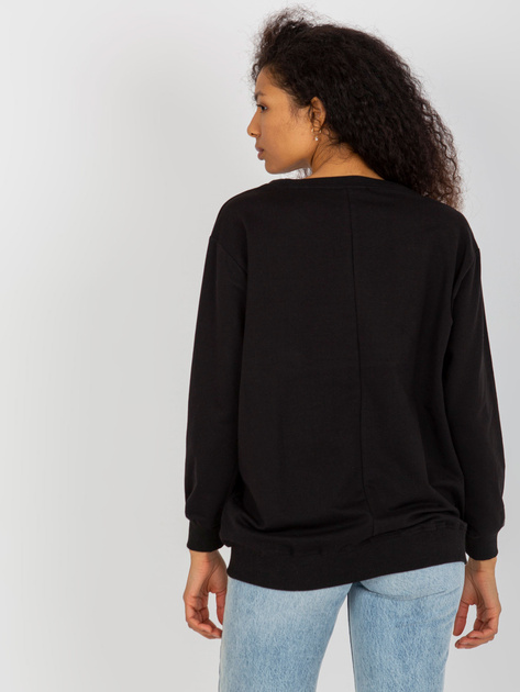 Hurtownia Czarna gładka bluza basic bez kaptura oversize