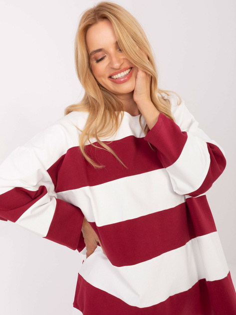 Ecru-bordowa bluzka oversize z długim rękawem