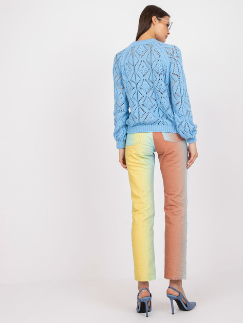 Niebieski ażurowy sweter klasyczny z długim rękawem RUE PARIS