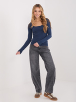 Granatowa dopasowana bluzka basic z bawełny