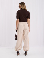 RUE PARIS Light beige corduroy pants with an elastic waistband.