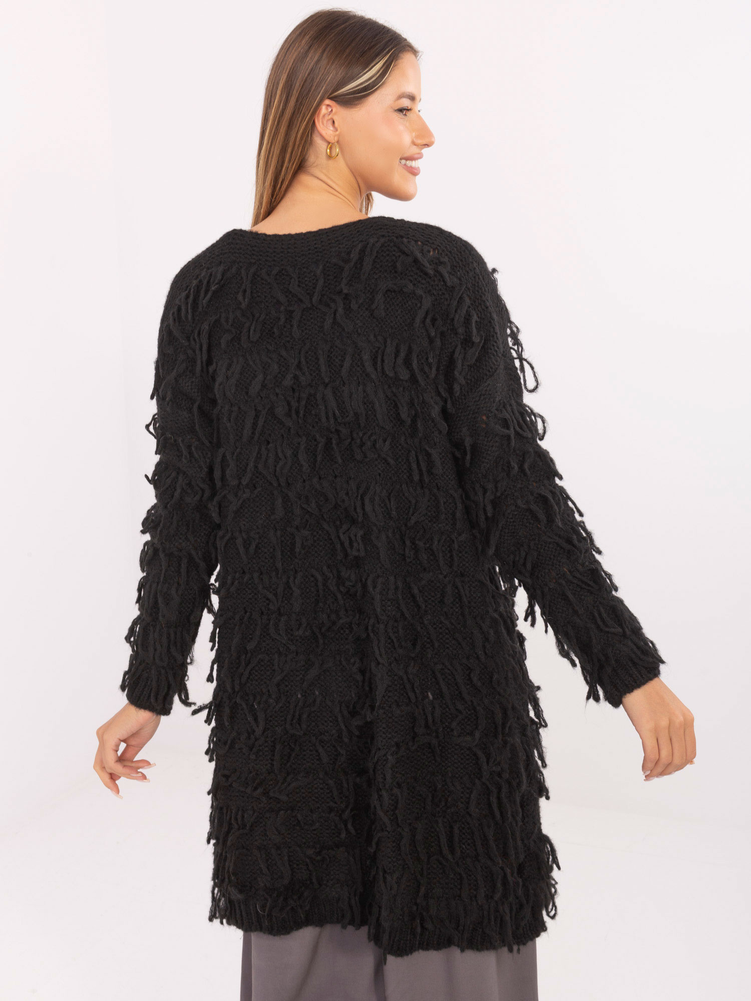 Črn cardigan za ženske v boho slogu RUE PARIS.