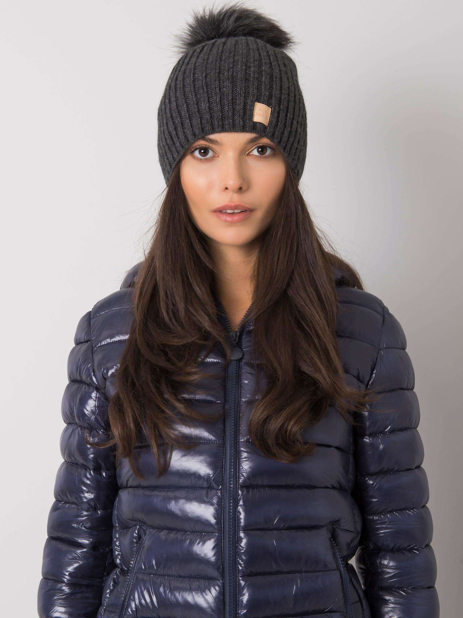 Dark gray padded women's hat with tassel