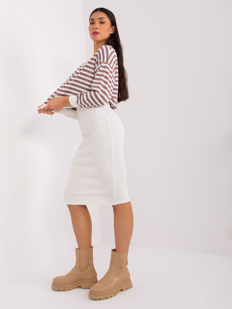 Hurt Brązowo-ecru komplet basic z sukienką w prążek