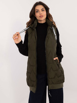 Hurt Khaki długa kamizelka damska z odpinanym kapturem