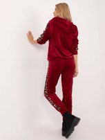 Hurtownia Bordowy welurowy komplet z motywem zwierzęcym