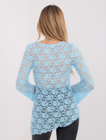 Jasnoniebieska asymetryczna bluzka z koronki