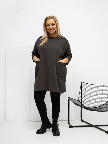 Khaki długa bluzka plus size z rękawem 3/4