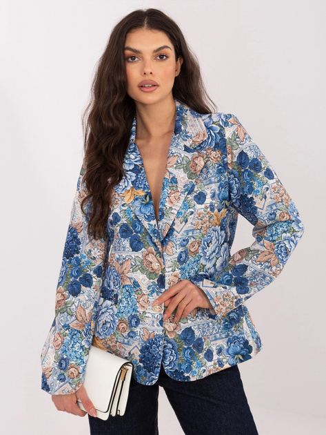 Ciemnoniebieska elegancka marynarka w kwiaty