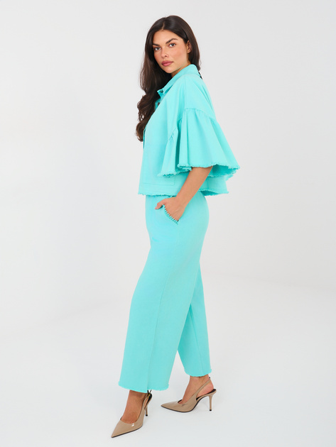 Turkusowe jeansy wide leg bez zapięcia