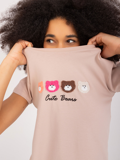 Hurt Beżowy t-shirt z naszywkami BASIC FEEL GOOD