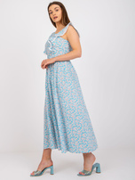 Jasnoniebieska bawełniana maxi sukienka z printami