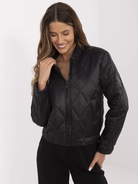 Hurt Czarna pikowana kurtka bomber z kieszeniami