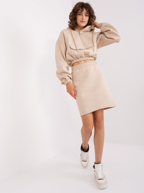 Hurt Beżowy dresowy komplet basic z krótką bluzą Emilie