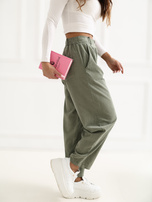 Khaki sztruksowe spodnie ze zwężaną nogawką RUE PARIS 