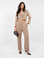 Ciemnobeżowy komplet z dwurzędową marynarką RUE PARIS 