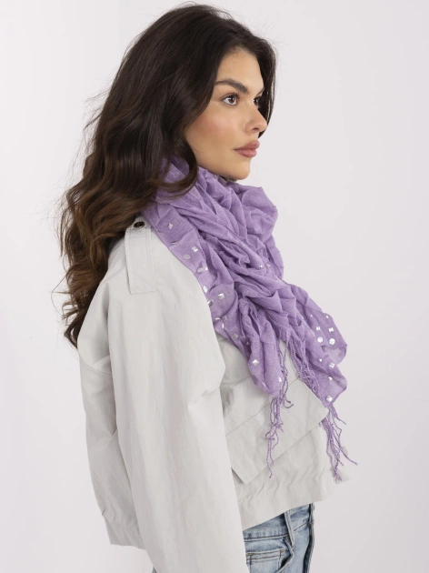 Liliowa damska chusta z marszczeniem