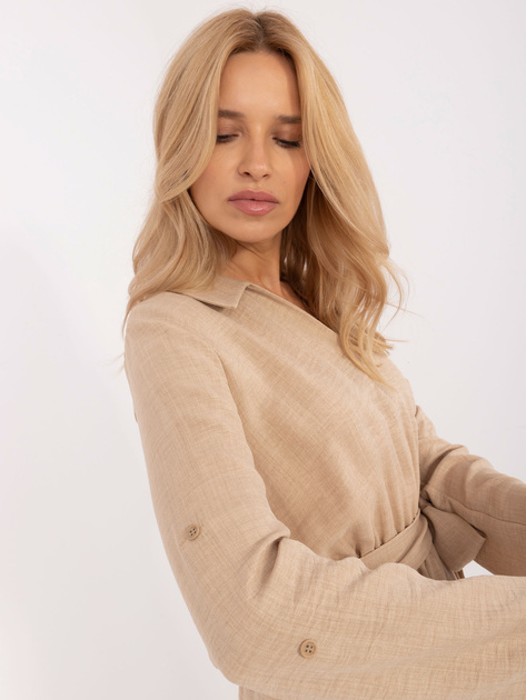 Hurt Beżowa luźna sukienka casualowa z rękawem 3/4