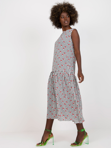 Biało-czarna midi sukienka bez rękawów z printem