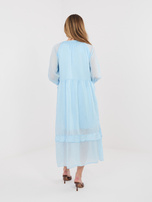 Light blue long dress with a ruffle.