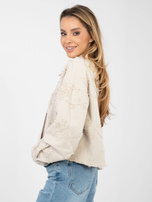 Beżowa jeansowa kurtka z kwiatową aplikacją RUE PARIS 