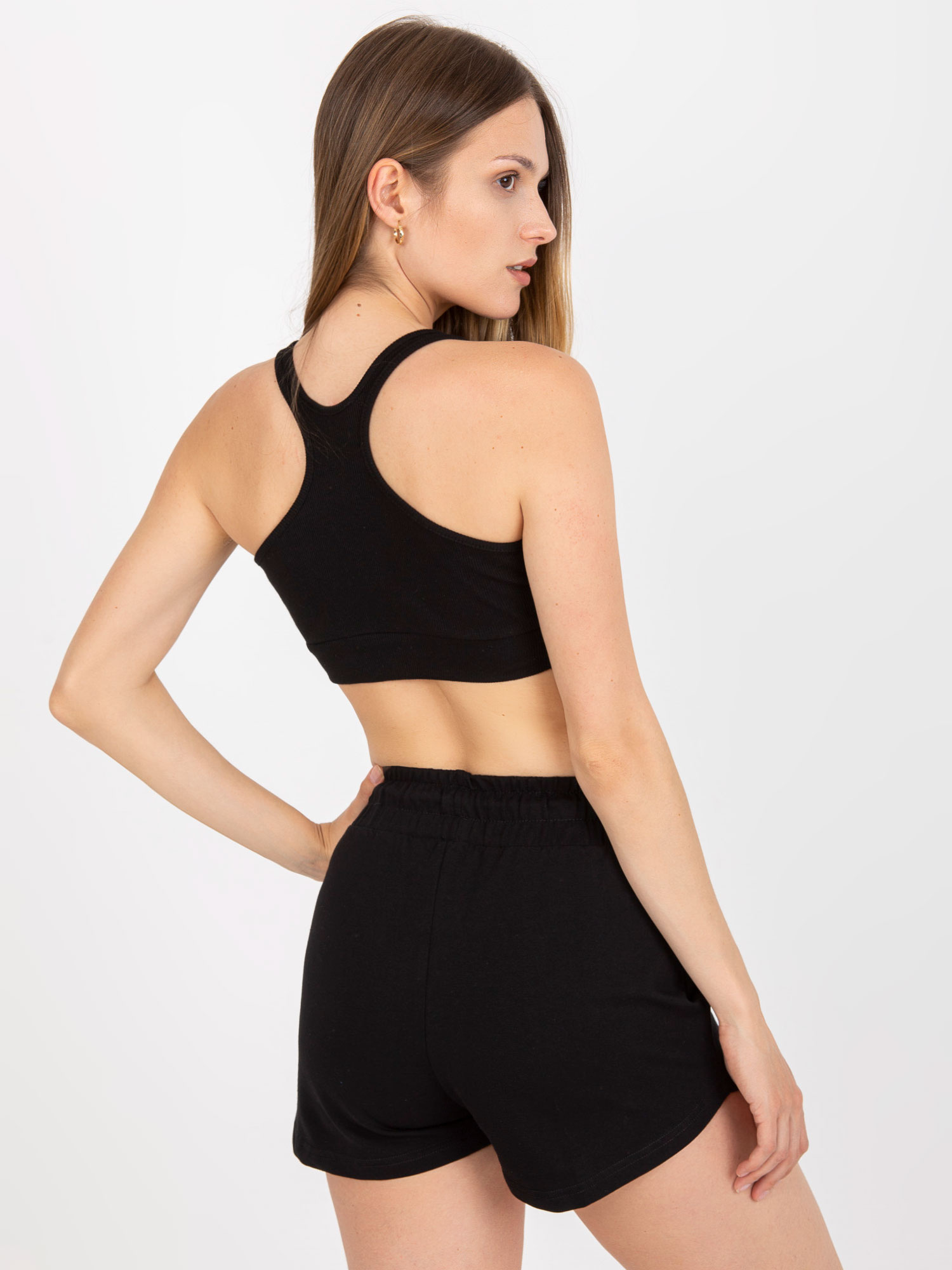 Schwarzes, gestreiftes, basic Baumwoll-Crop-Top von RUE PARIS.