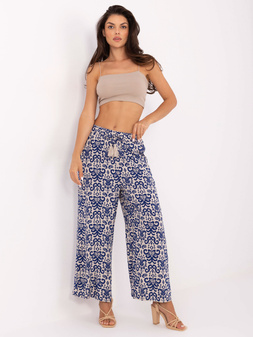 Dark blue fabric palazzo pants with SUBLEVEL patterns XS