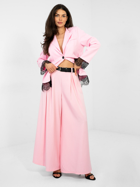 Jasnoróżowe garniturowe spodnie z szeroką nogawką RUE PARIS