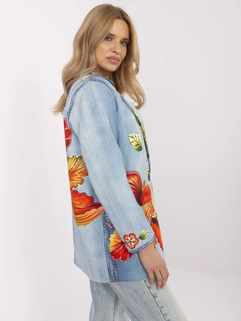 Niebieska damska marynarka z imitacją jeansu