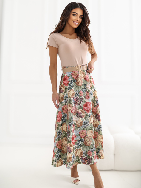 Zielona midi spódnica z nadrukiem w kwiaty RUE PARIS