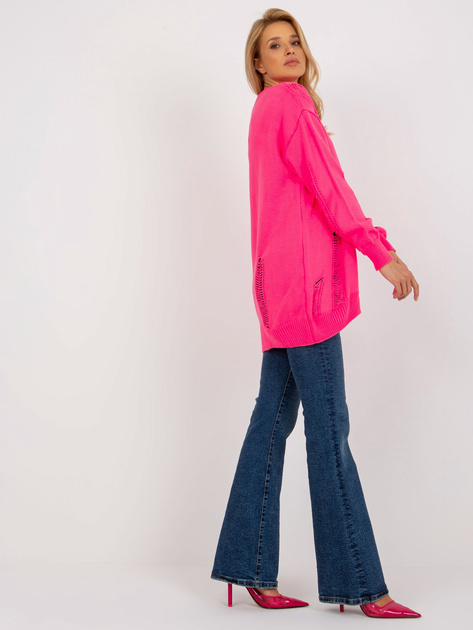 Hurt Fluo różowy luźny sweter rozpinany z dziurami RUE PARIS
