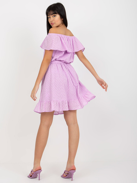 Hurt Jasnofioletowa ażurowa sukienka hiszpanka z falbaną