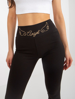 Hurt Czarne prążkowane legginsy z haftem RUE PARIS