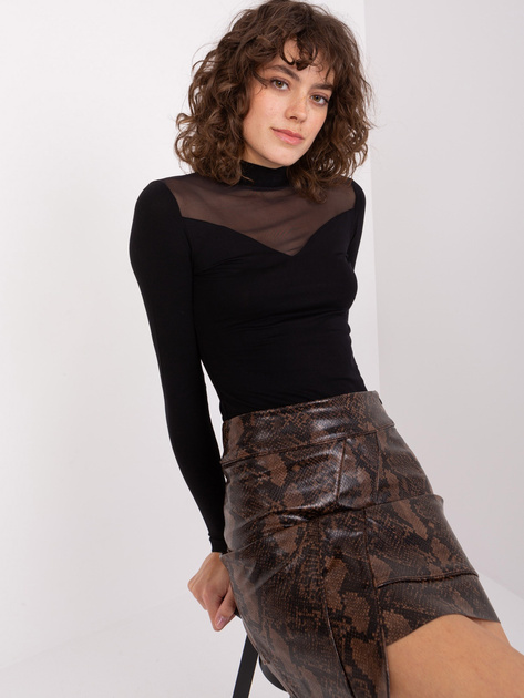 Hurt Czarna bluzka basic z długim rękawem z wiskozy BASIC FEEL GOOD