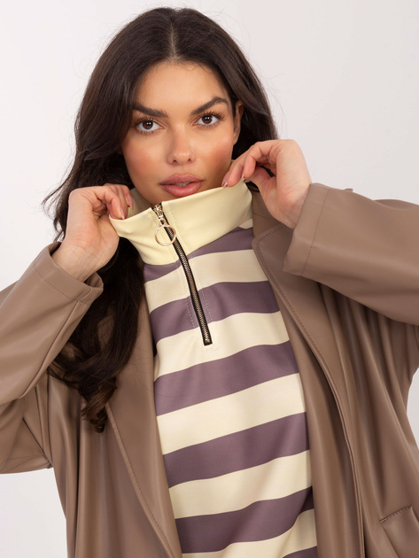 Ciemnobeżowa buza oversize w paski