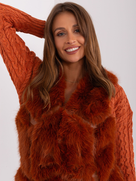 Hurt Ciemnopomarańczowa futrzana kamizelka z podszewką