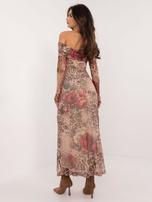 Hurt Beżowa siateczkowa sukienka hiszpanka z printem